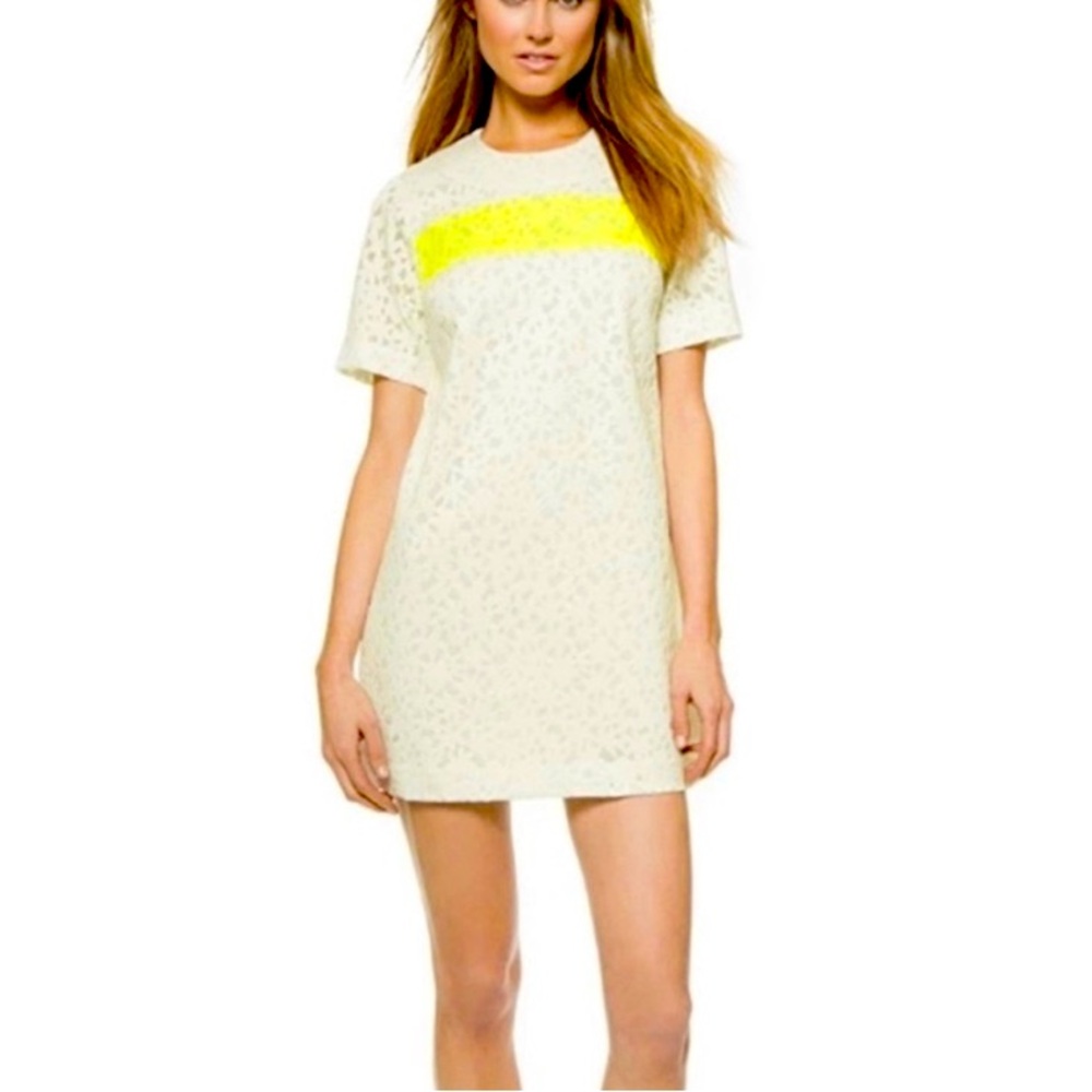 Elizabeth and James Chelle Shift Dress. Lasercut lace. Lined bodice.